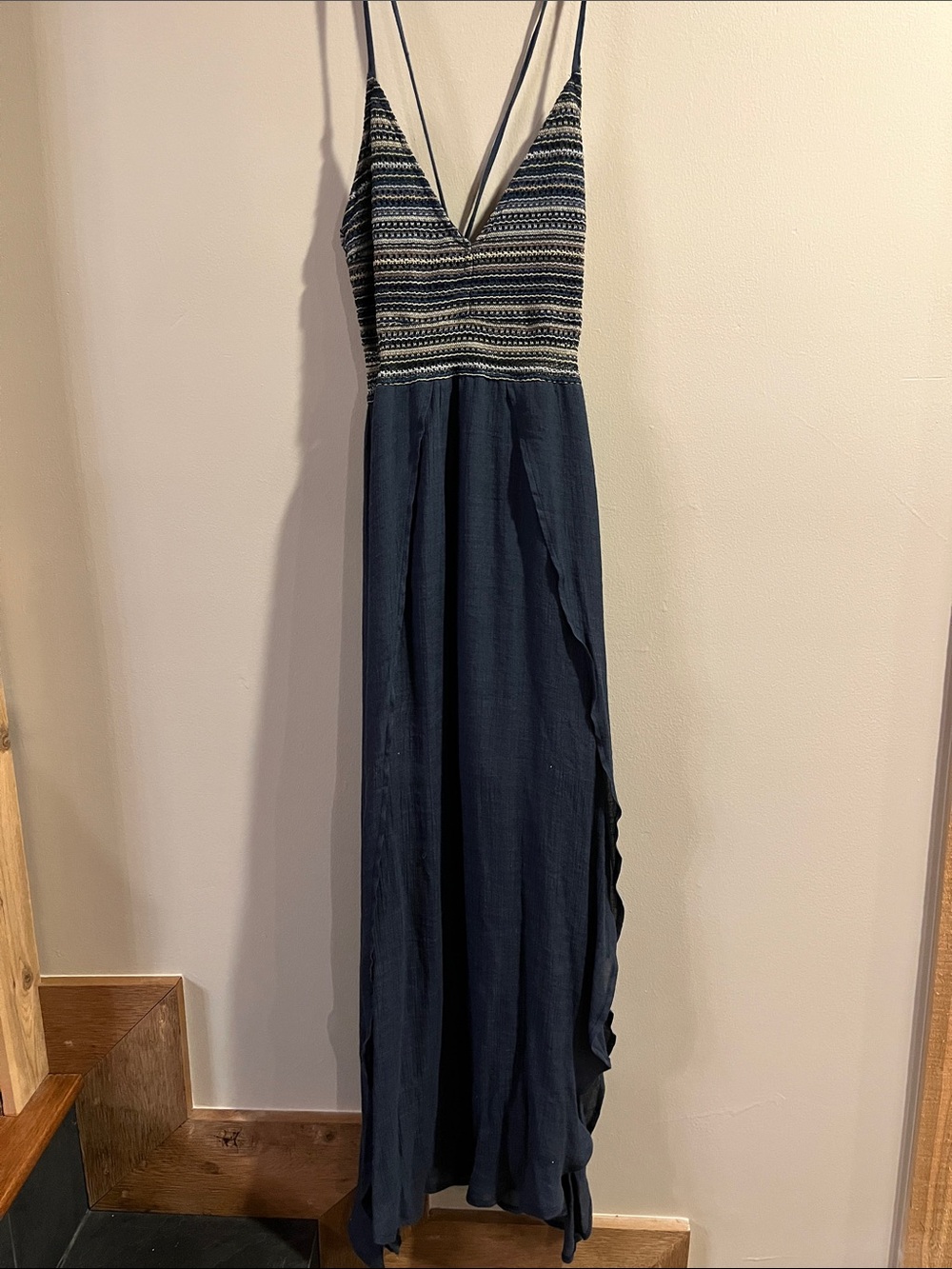 Avery Navy Striped Bodice Maxi Dress